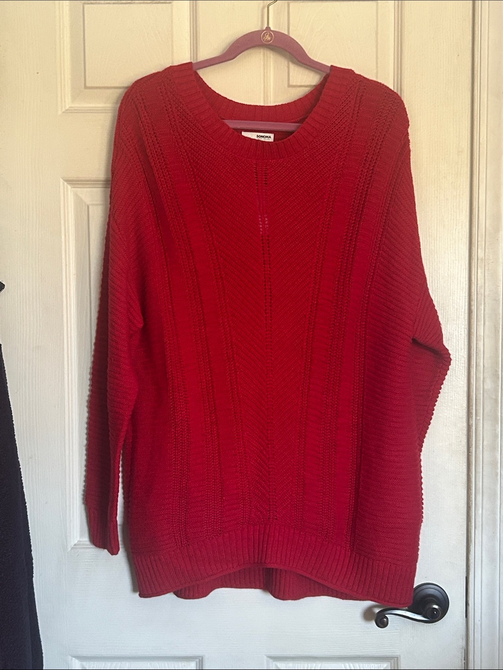 NWT Sonoma mixed rib crewneck drop shoulder sweater cherries size XL